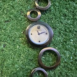 Fossil silver analogue watch with unique metal ring design