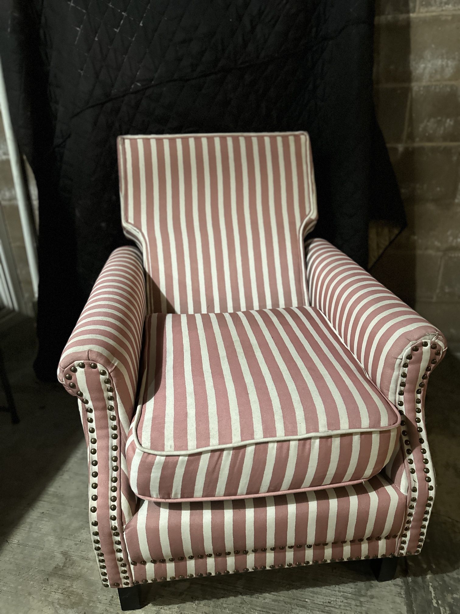 Vintage Pink Striped Wingback Chair