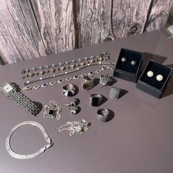 Sterling Silver Jewelry Lot – Rings, Bracelets, Earrings