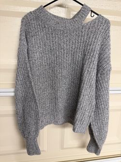Gray Chunky Knit Cold Shoulder Sweater