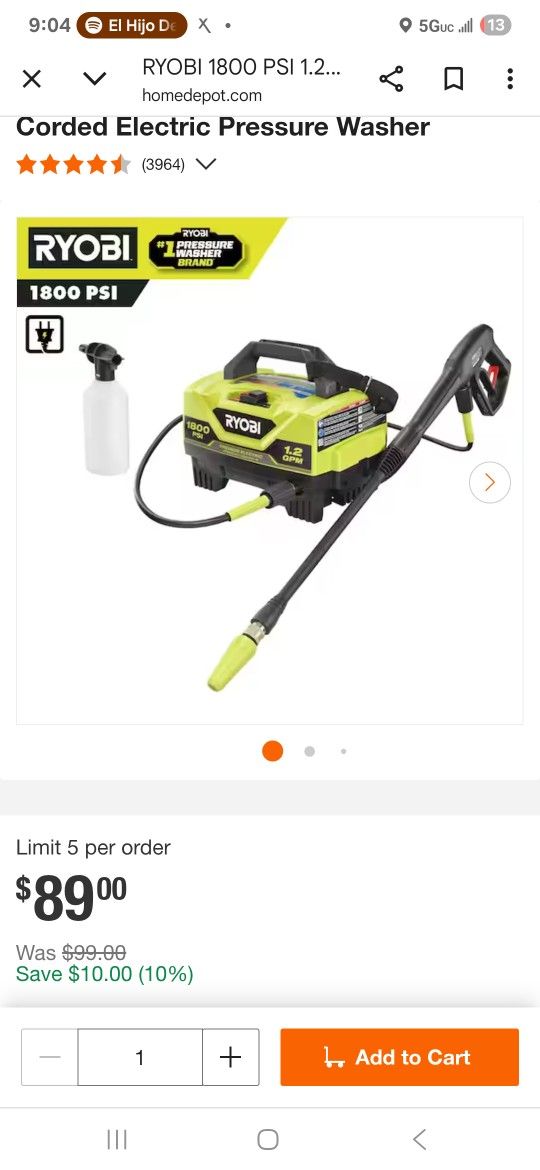 Royobi Pressure Washer 1800psi