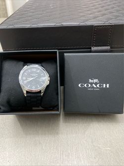 Coach Women’s Analog Quartz Watch Black Dial Rubber Strap Silver Case w/ Box