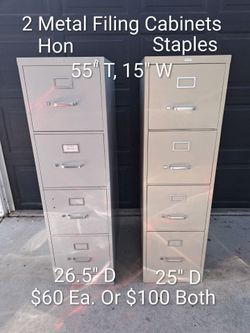 2 Metal 55" Tall 4 Drawer Filing Cabnets In Excellent New Condition (Price Is $60 Each Or $100 For Both)