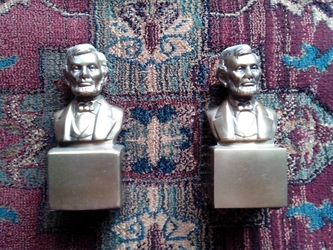 3-BE: A Gorgeous Pair of Heavy Brass President Abraham Lincoln Bookends Book Ends