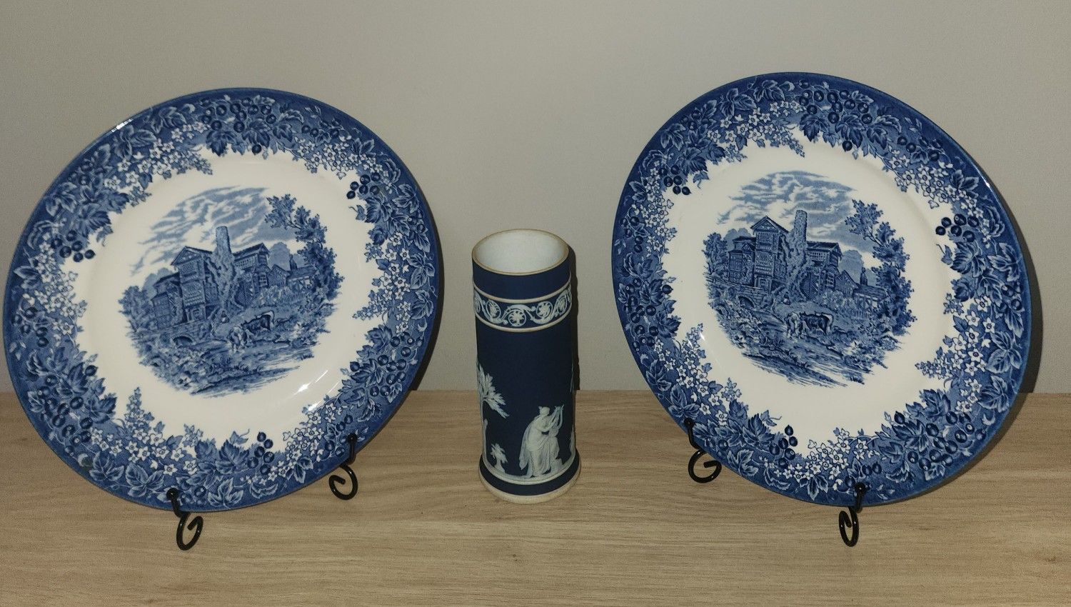 Wedgewood "Queensware" Dinner Plates (2) and Antique Jasperware Vase