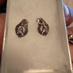925 Silver Earrings, Amethysts & Marcasite Earrings, Women's Earrings