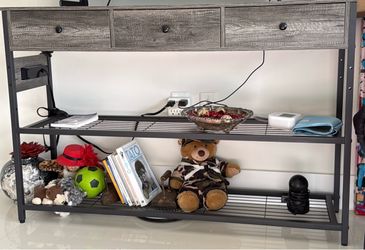 Gray Wood Console Table with 3 Drawers and 2 Shelves