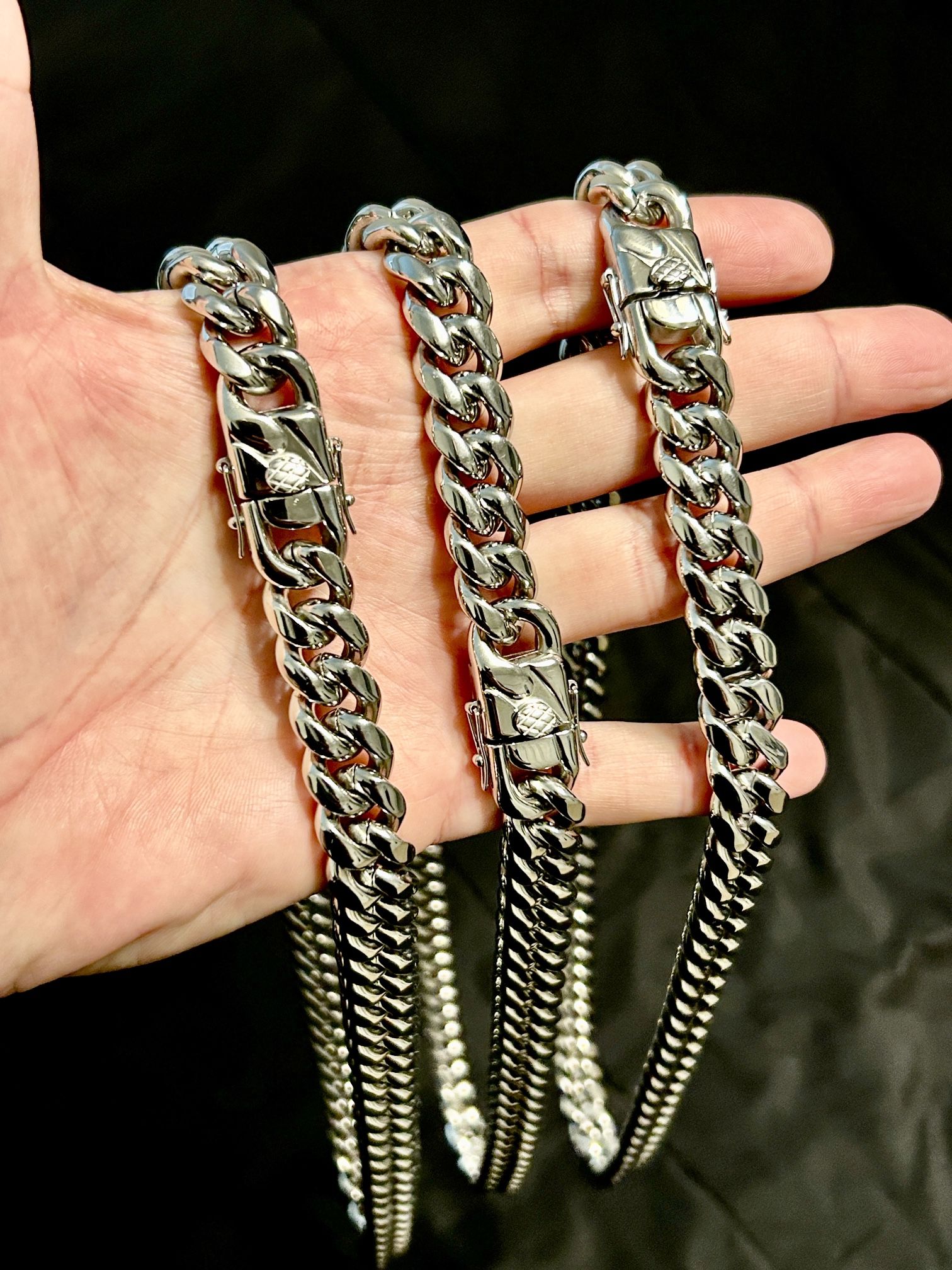 *New* 18K White Gold Cuban Chains Stainless Steel 