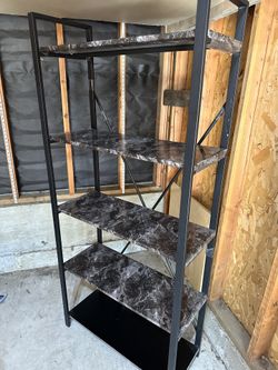 Modern 5-Tier Bookshelf – Black & Faux Marble Finish