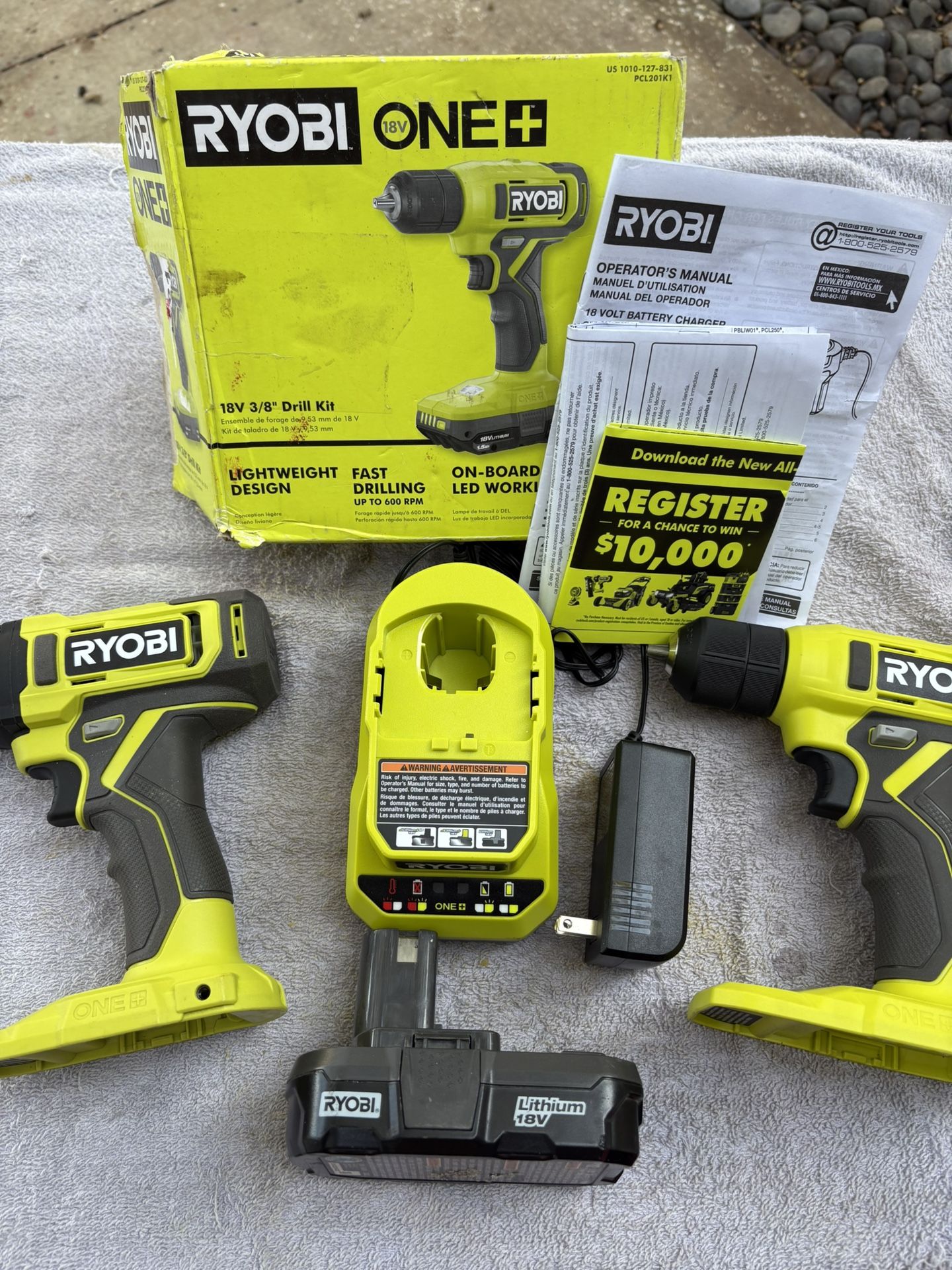 NEW RYOBI ONE+ HP 18V Cordless Compact 3/8” Drill & 1/4” Impact Driver-New Open Box-2.0 Ah Battery/Charger
