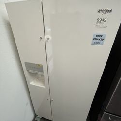 Price Reduced Now Only $899 Whirlpool Side by Side Refrigerator, Biscuit Color, One Yr Warranty