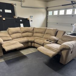 Free Delivery- Biege Sectional With Recliners