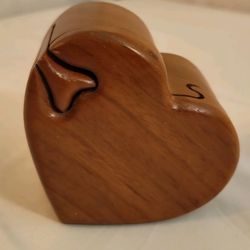 Vintage Wooden Heart Shaped Puzzle Trinket Box With Velvet Lining