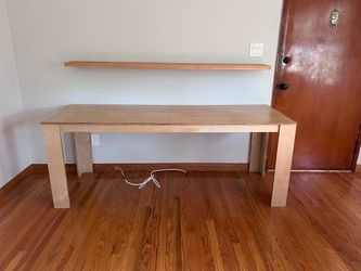 Plywood desk and wood floating shelf