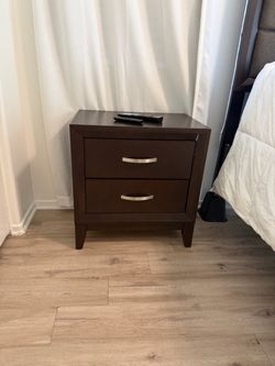 Dark Brown Wood 2-Drawer Nightstand