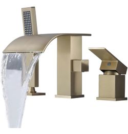 Bathtub Roman Tub Faucet With Hand Shower,Deck Mount,Brushed Gold - B269