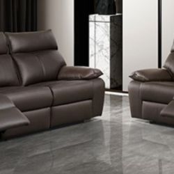 Brand New Brown Leather Reclining Sofa & Loveseat
