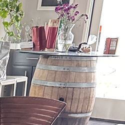 Wine Barrel With Glass Top. 