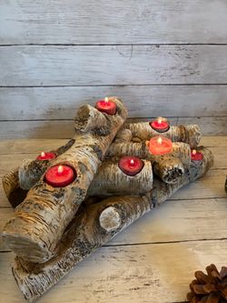 Plow & Hearth Faux Birch Log 8-Candle Holder