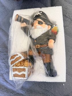 Pirate Gnome Solar Garden Statue with Treasure Chest