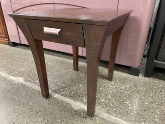 HAMMARY Dark Brown Flared Wood Side Table w/ Drawer