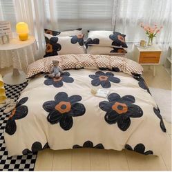 Wellboo Floral Comforter Sets Queen Women Girls Black Sunflower Comforters Cotton White and Black Bo