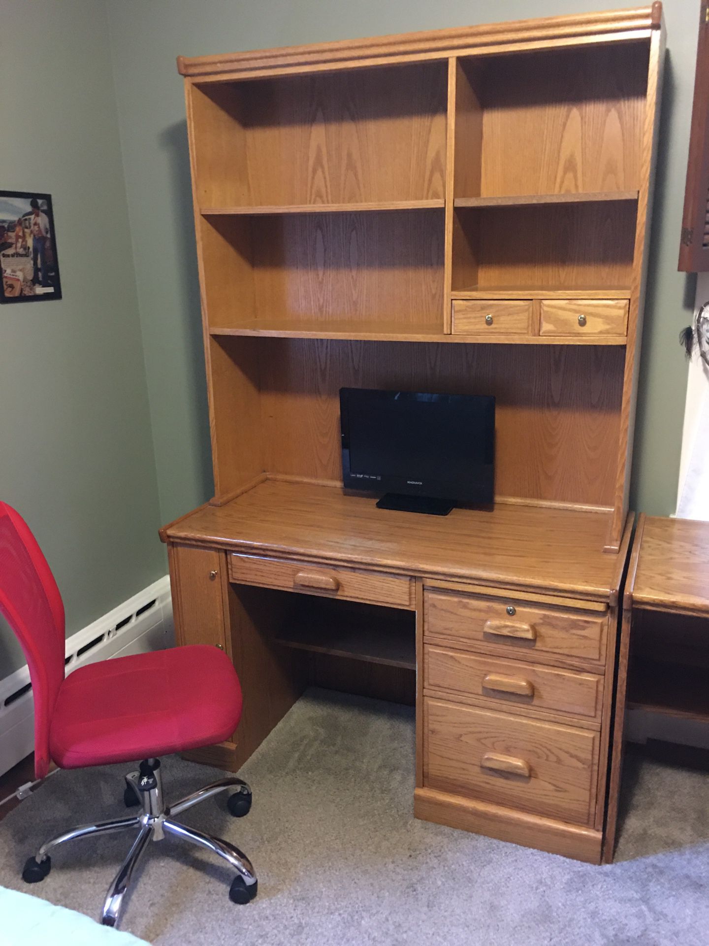 Oak Office Set - Desk, Chair, Hutch, Credenza, 