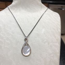 Pendant necklace charm 925 sterling silver ,1” teardrop mother of pearl, 10” charm