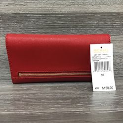 Michael Kors Jet Set Travel Leather Checkbook Wallet Red