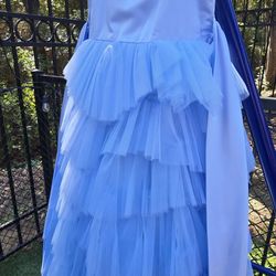 4T Blue Satin Tulle Dress with Train
