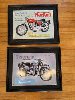 Vintage Metal Triumph Bonneville Motorcycle Tin .