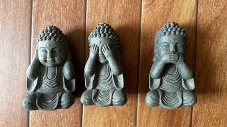 Hear See Speak no Evil sitting Buddha statues concrete metaphysical home decor set of 3