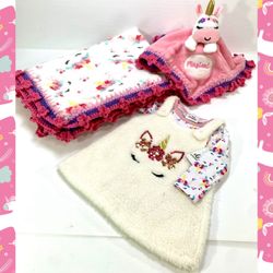 Magical Unicorn Crocheted Baby Blanket & Lovey Gift Set