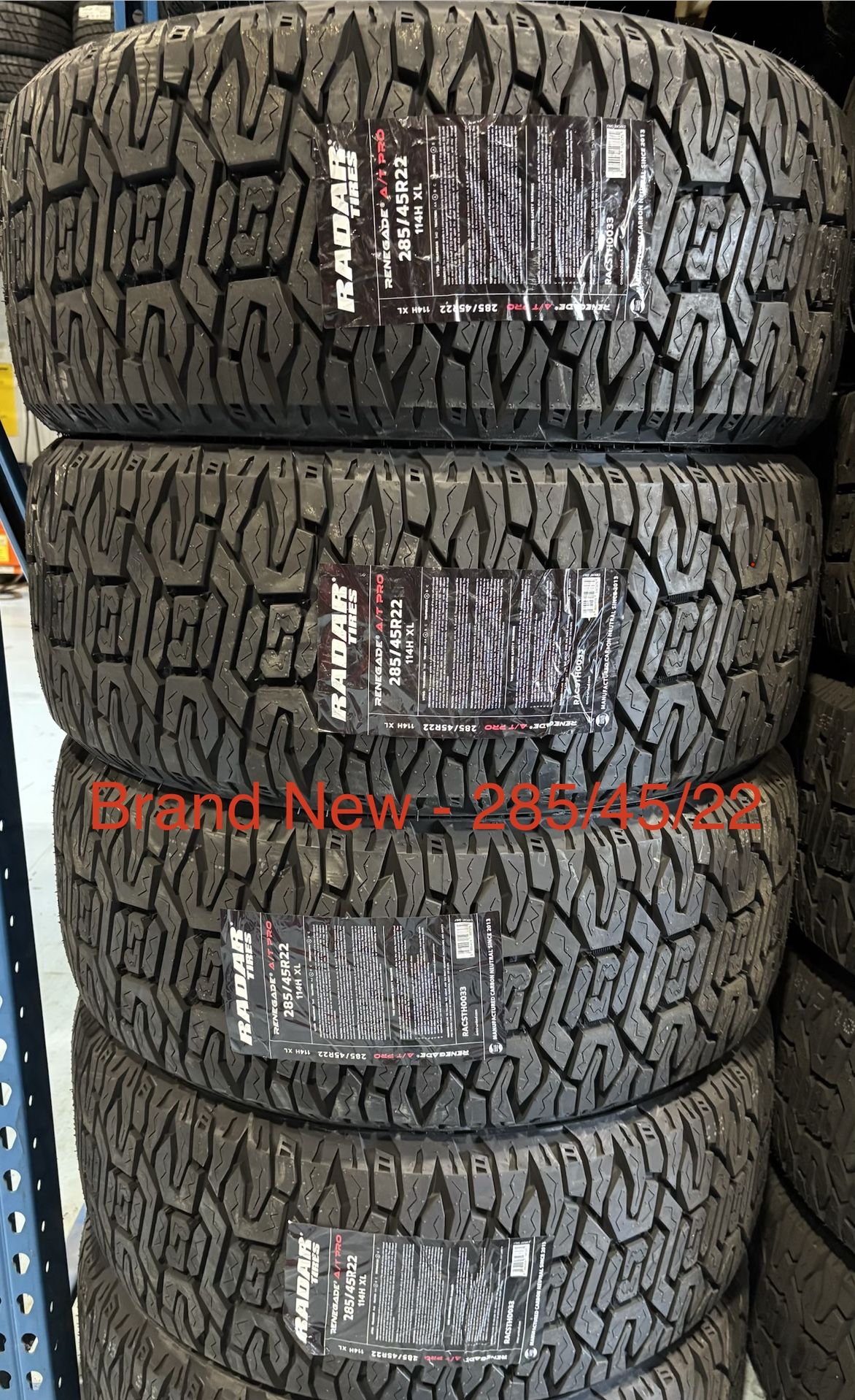 (4) - 285/45/22 Radar Renegade AT Pro Tires