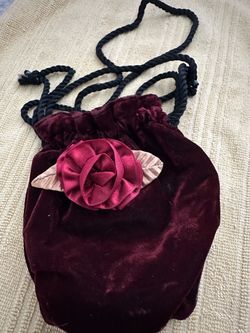 Vintage maroon colored velvet drawstring bag