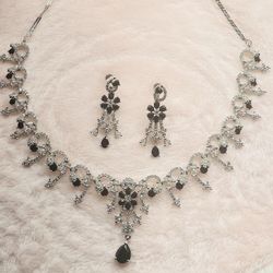 Ever Faith black rhinestone crystal bridal necklace and earrings set. 
