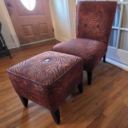 Dark Red Zebra Accent Chair With Matching Ottoman