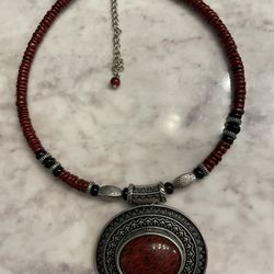 Red Stone And Silver Choker