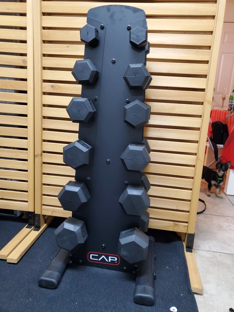 150 lb Dumbbell Set with Vertical Rack