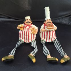 Decorative Resin Pair of Chef Shelf-sitter Figurines with Dangling Legs with flaws