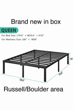 HLIPHA queen size Metal Platform Bed Frame 18”H. Heavy duty. Russell /Boulder area