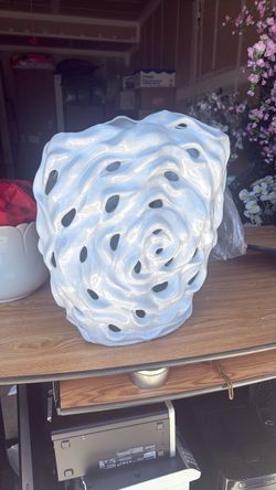 White Ceramic Sculptural Vase with Cutouts