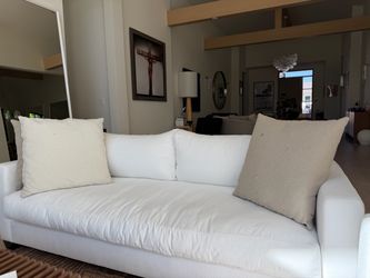 Pair of Leo 7' Designer Sofas — White, Like New (Originally $6,400 Each)