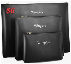 3 Pack Makeup Bag for Purse, Vegan Leather, Travel Makeup Pouch Cosmetic Bag Zipper Pouch Bags,Travel Toiletry Bags for Women