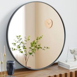 O566 $20 Round Wall Mirror, 24-Inch Black Circle Bathroom Mirrors for Over Sink, Entryway, Living Room, Vanity Top highlights Room Type Entryway, Ba