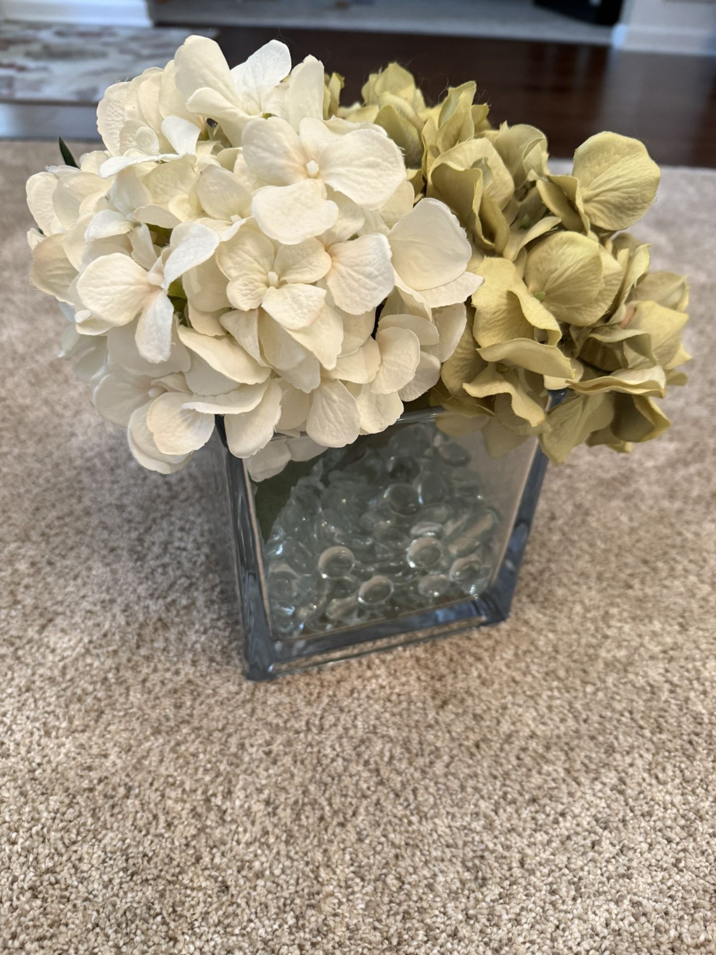 Glass Square Vase With Glass Beads