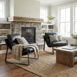 2 Black Leather Chairs