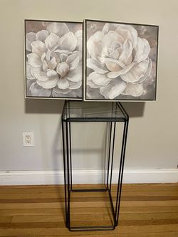 2 framed flower pictures or planter table