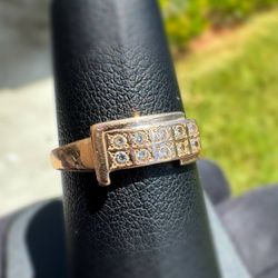 Vintage Jewelry 14k solid rose red gold white cz stones 0.30CTW ring size 6.75