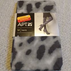 BRAND NEW WITH TAG LIMITED QUANTITY APT. 9 LADIES GRAY/BLACK/WHITE LEOPARD PRINT TIGHTS SIZE MEDIUM 